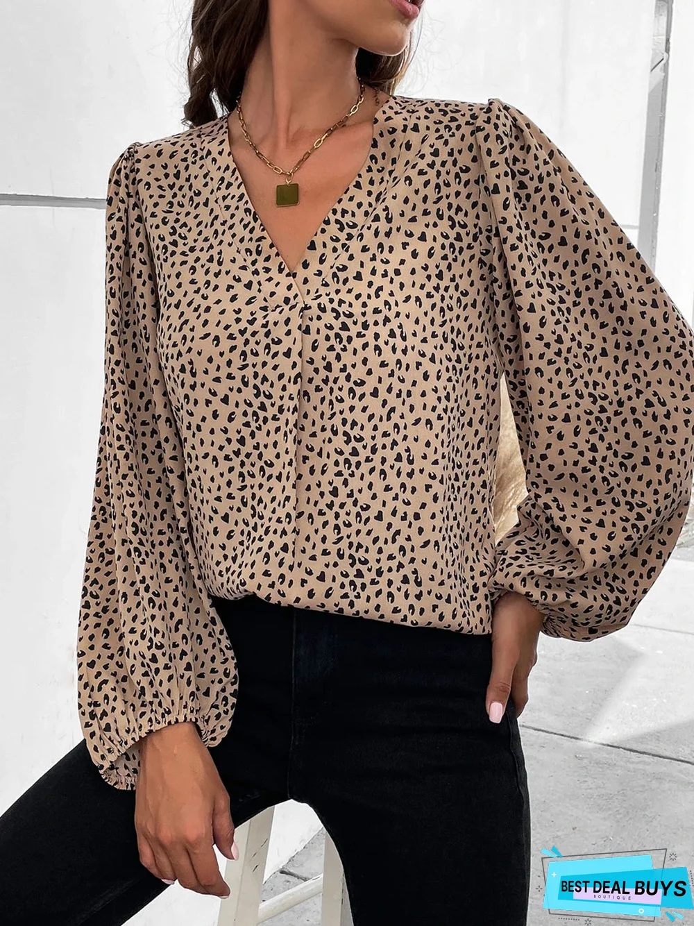 V Neck Leopard Loose Casual Top