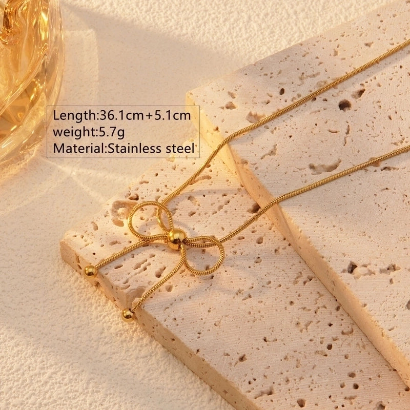 Lady French Style Bow Knot 304 Stainless Steel 18K Gold Plated Earrings Necklace Jewelry Set