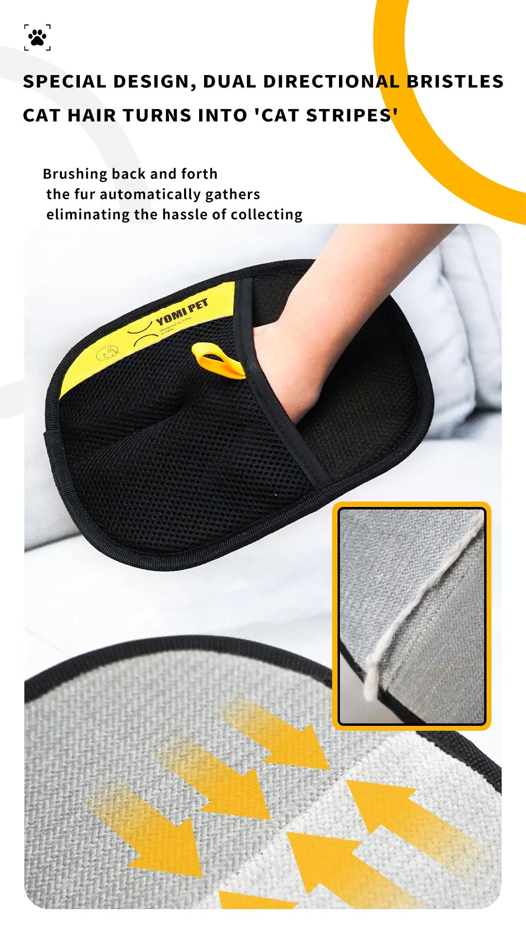 YOMI PET hair remover Electrostatic gloves Two-way brush sticky hair remover Cat hair dog hair glover Grooming   Removal   Cleaning