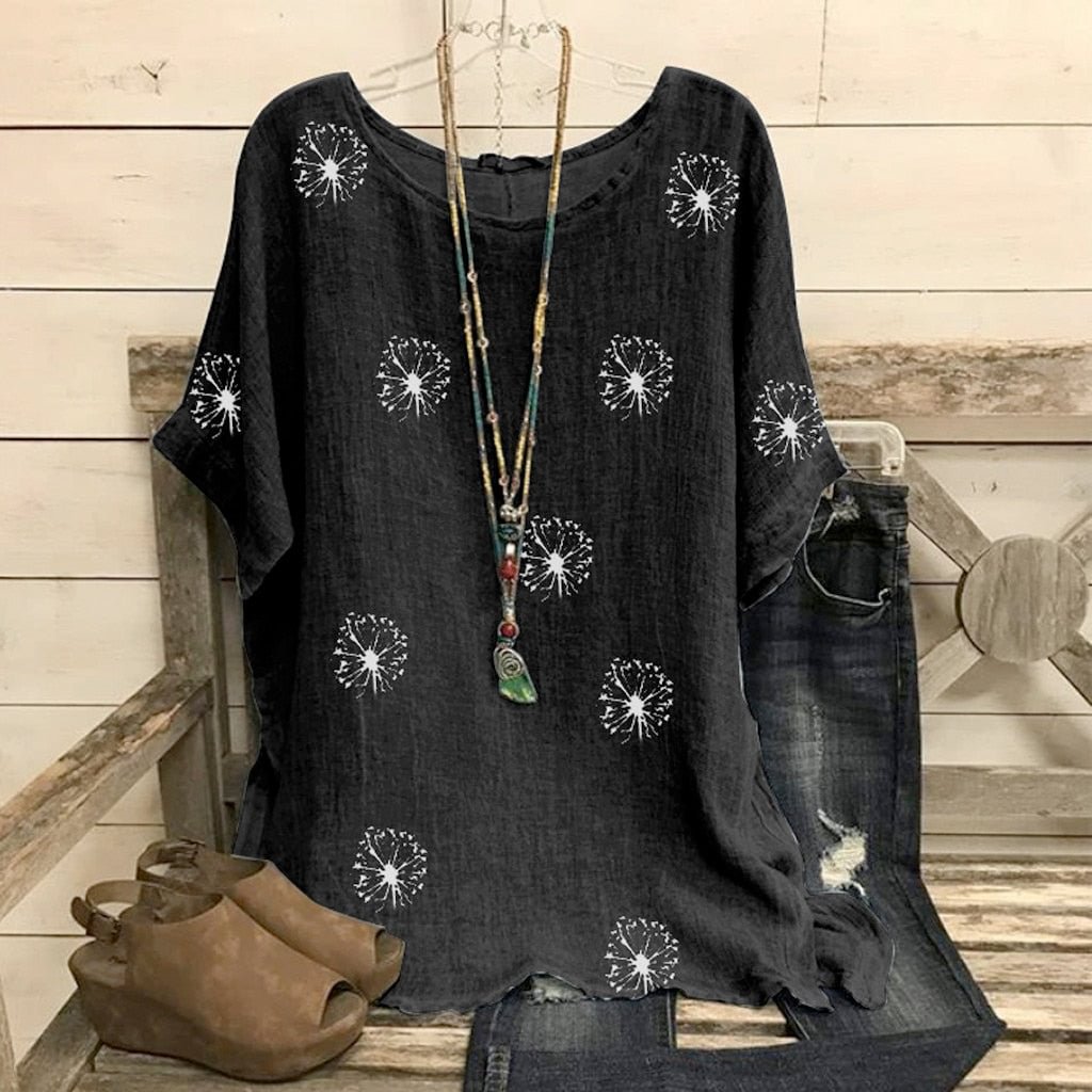 5XL Fashion Floral Blouse Plus Size Loose O-Neck Print Tops Casual Summer Ladies Top Female Women Short Sleeve Blusas Pullover