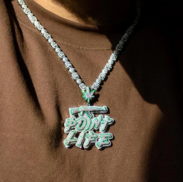 Iced Out Fluorescence Enamel Gun Point Lift Pendant Necklace Hip Hop Jewelry-VESSFUL