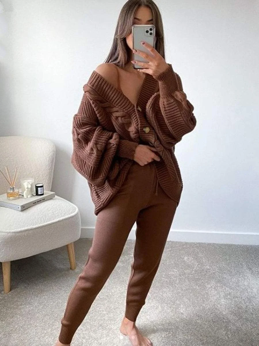 Fashion V-neck Solid Color Suit Sweater