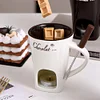 Candle Cup Cheese Chocolate Melting Ceramic Mug Chocolate Fondue Mug with Fork