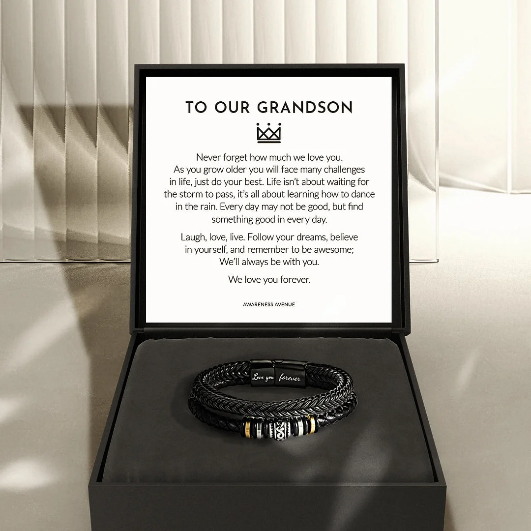 To My Grandson | Love You Forever | Leather Braid Bracelet