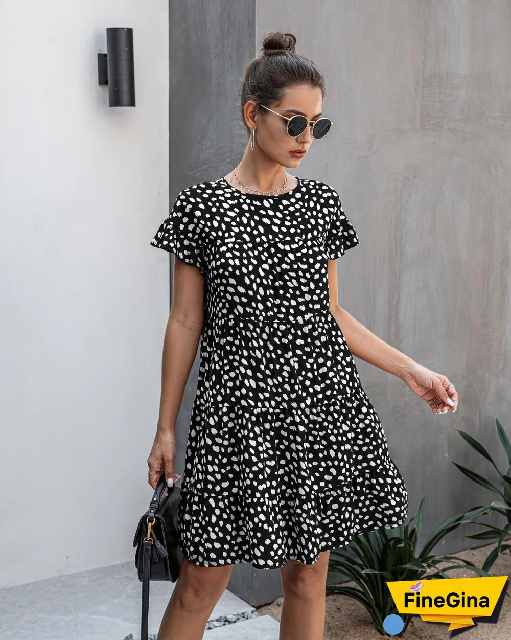 Dresses Woman Summer Flower Leopard Print Short-Sleeved Casual Loose Dress Black Mini Short Sundress Beach T Shirt Dresses