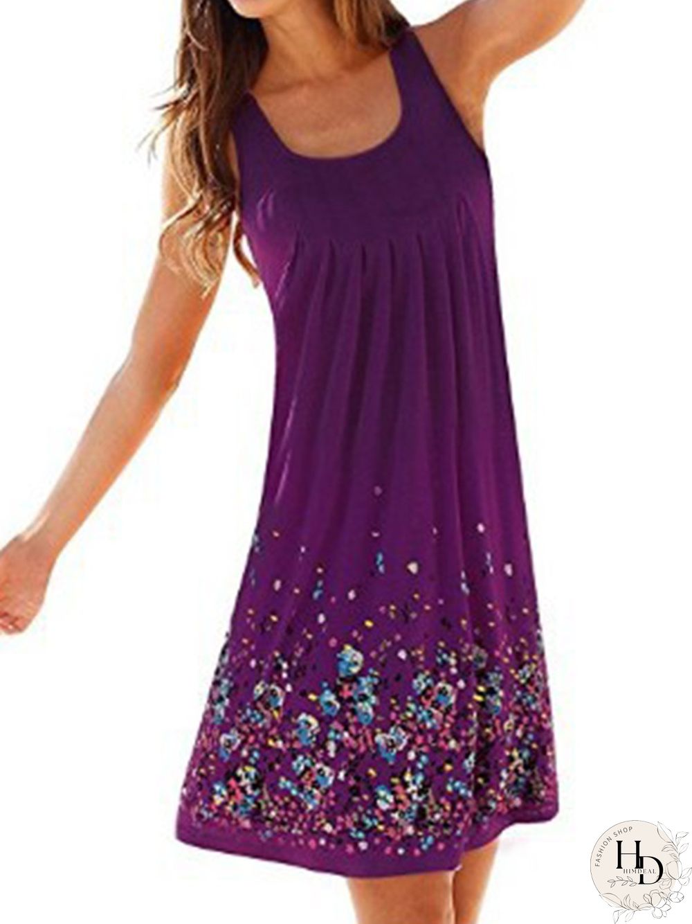 Casual Painted Sleeveless Crew Neck Casual Dresses