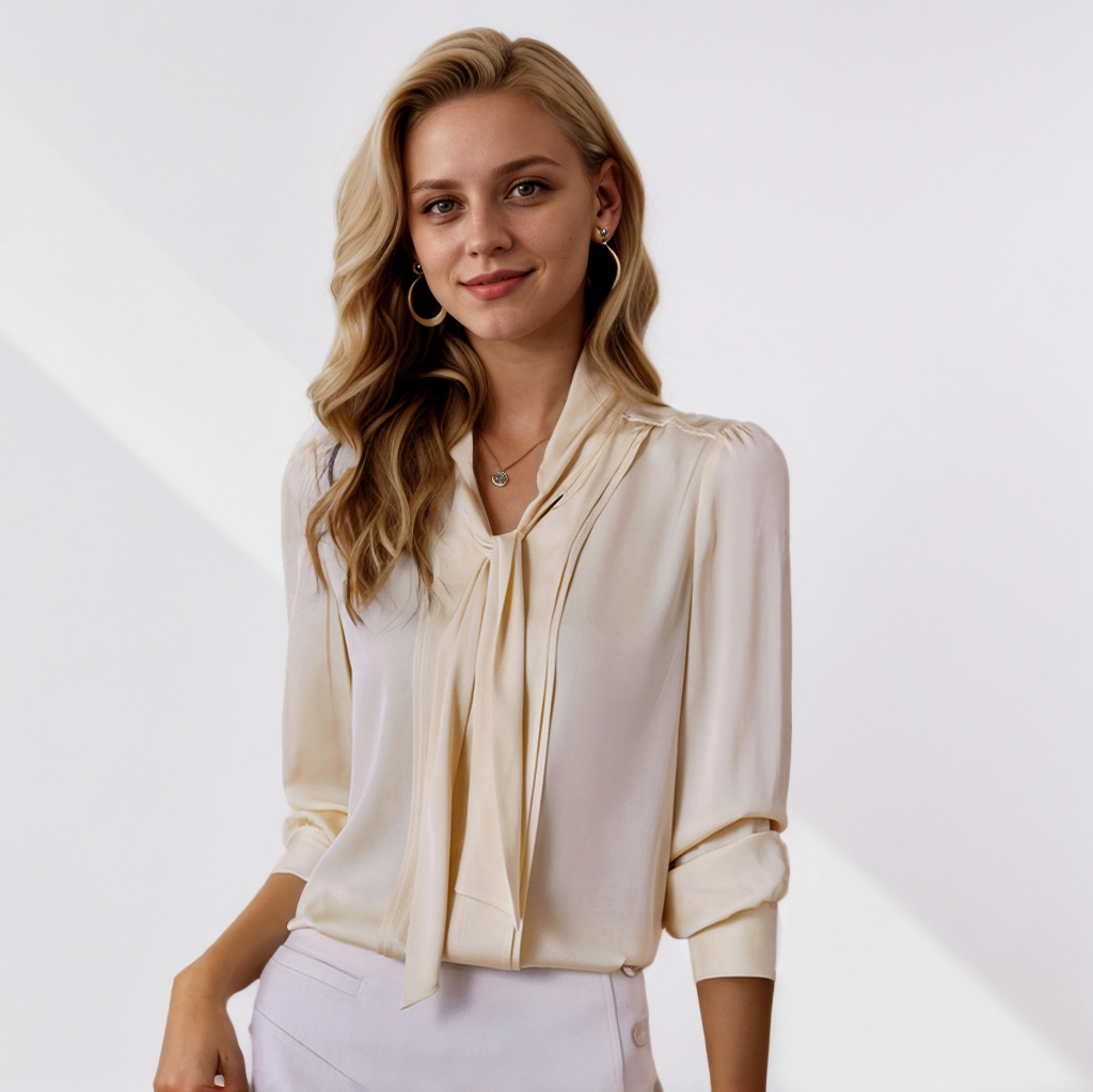 Womens Silk Tie Neck Blouse Fashion REAL SILK LIFE