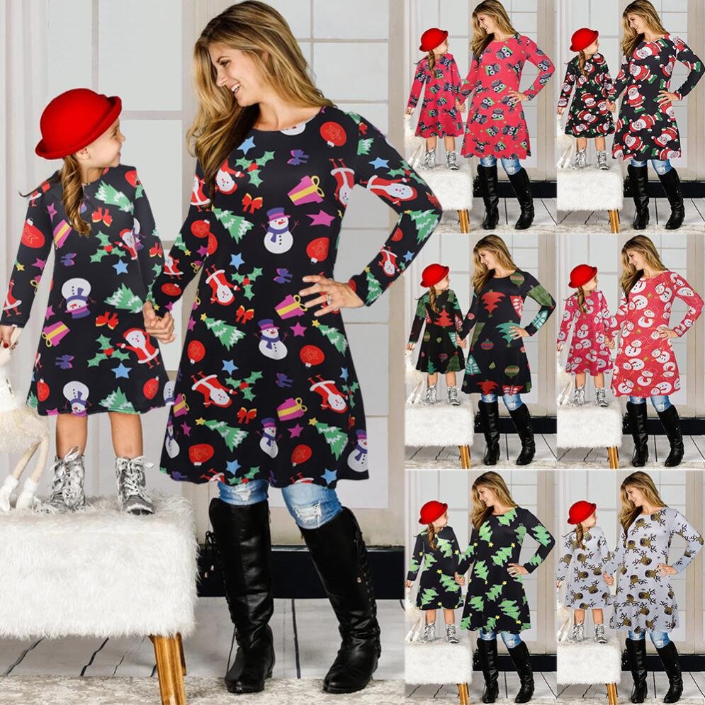 Women Girls Christmas Dresses Family Matching Outfits-elleschic