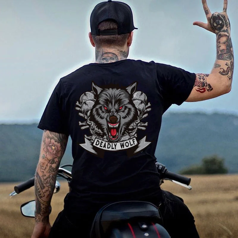 DEADLY WOLF Print Men's T-shirt