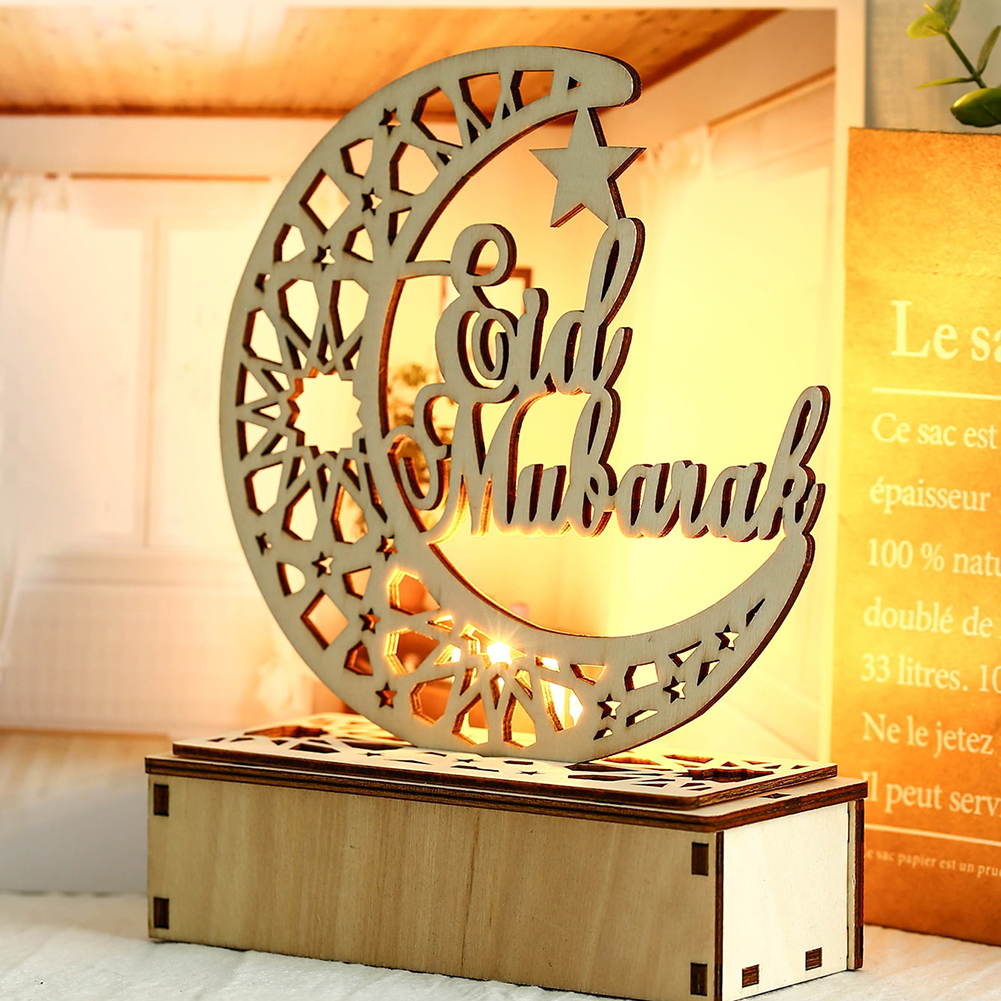 

Wooden CraFT Hollow Moon Letter LED Desktop Ramadan-Curtain String Night Light, 501 Original