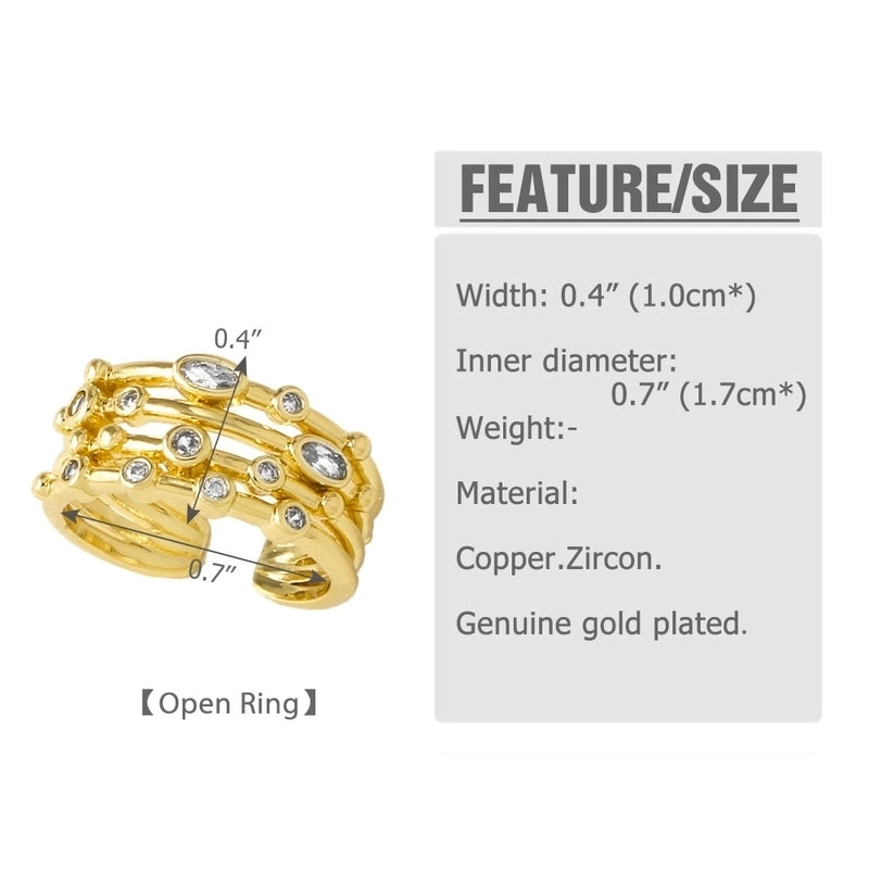 Copper 18K Gold Plated Plating Inlay Irregular Pearl Zircon Open Rings