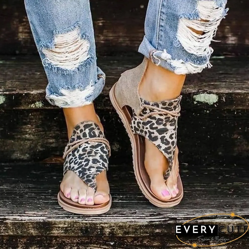 Spring and Summer Women's Fashion Casual Roman Flat Back Zipper Women Sandals