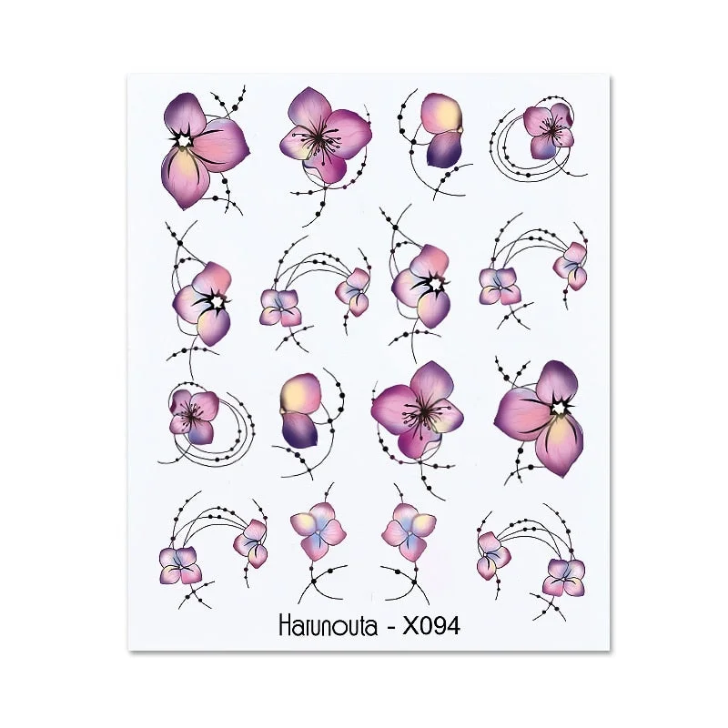 Harunouta Summer Butterfly Water Decals Flower Alphabet Leaves DIY Nail Art Stickers Wraps Slider Decorations Manicures 2021