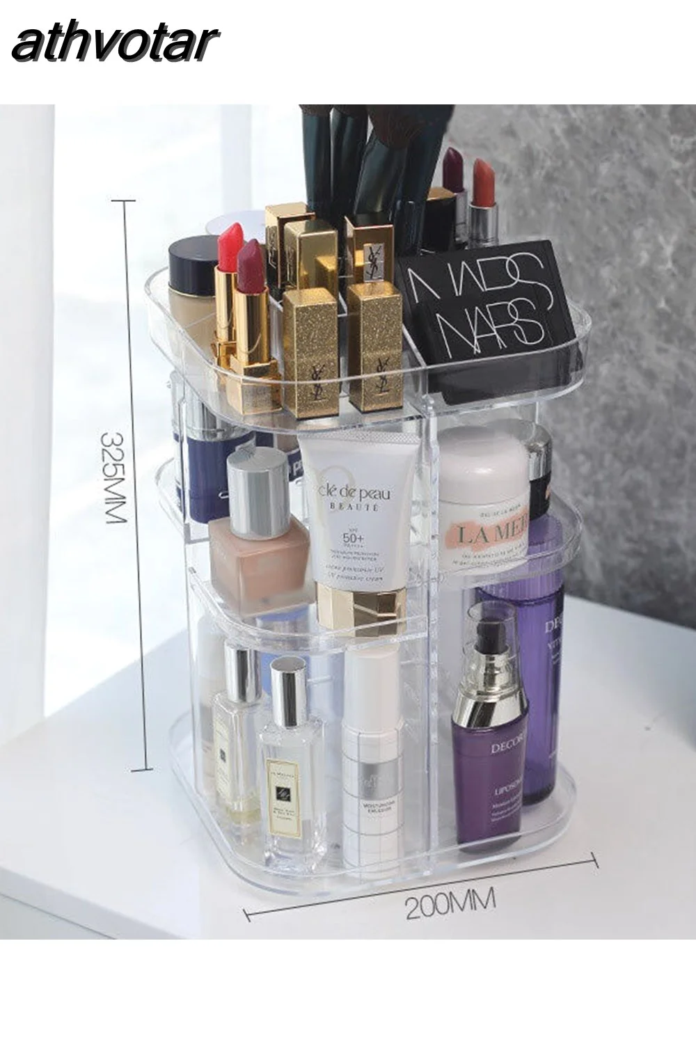 athvotar Degree Rotating Cosmetic Storage Box Make-up Organizer Lipstick Holder Transparent Crystal Display Stand Large Capacity
