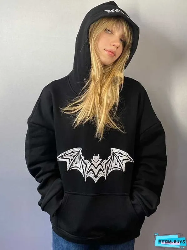 Bat Embroidered Oversized Hoodie