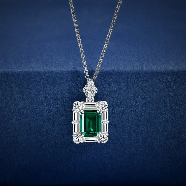 2023 new rectangular 2 carat cultivated emerald 7*9 high carbon diamond light luxury necklace