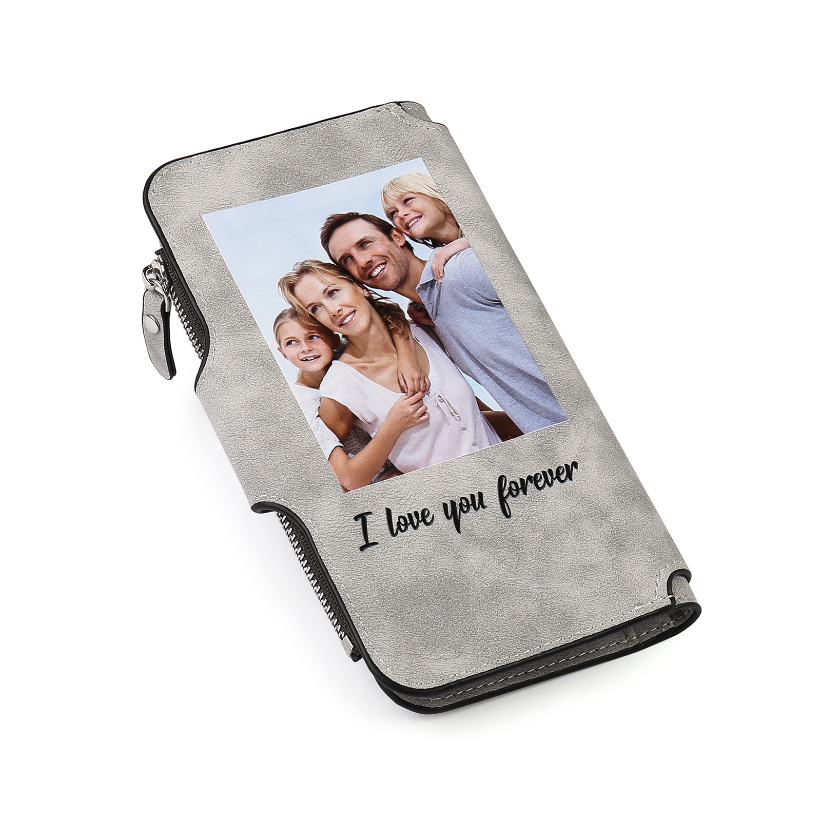 Portafoglio in PU pelle con 1 letetra & 1 testo & 1 nome & 1 foto personalizzati per mamma/nonna