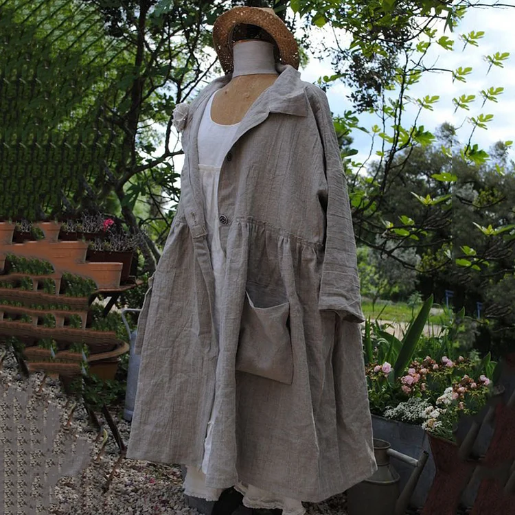 Vintage Pocket Button Down Cotton Linen Comfy Jacket
