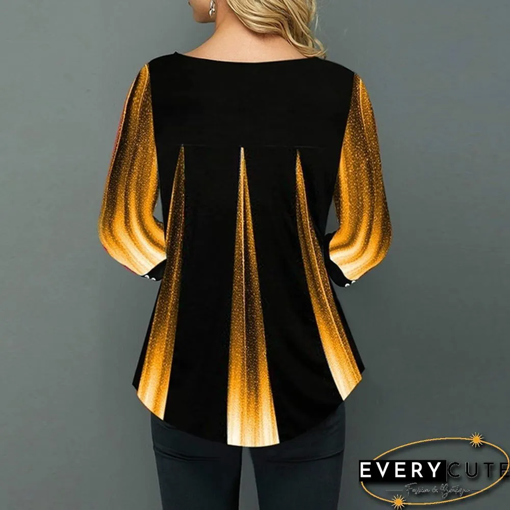 Loose Casual Womens Fashion Trend Autumn Long Sleeve Round-neck Button Shirt