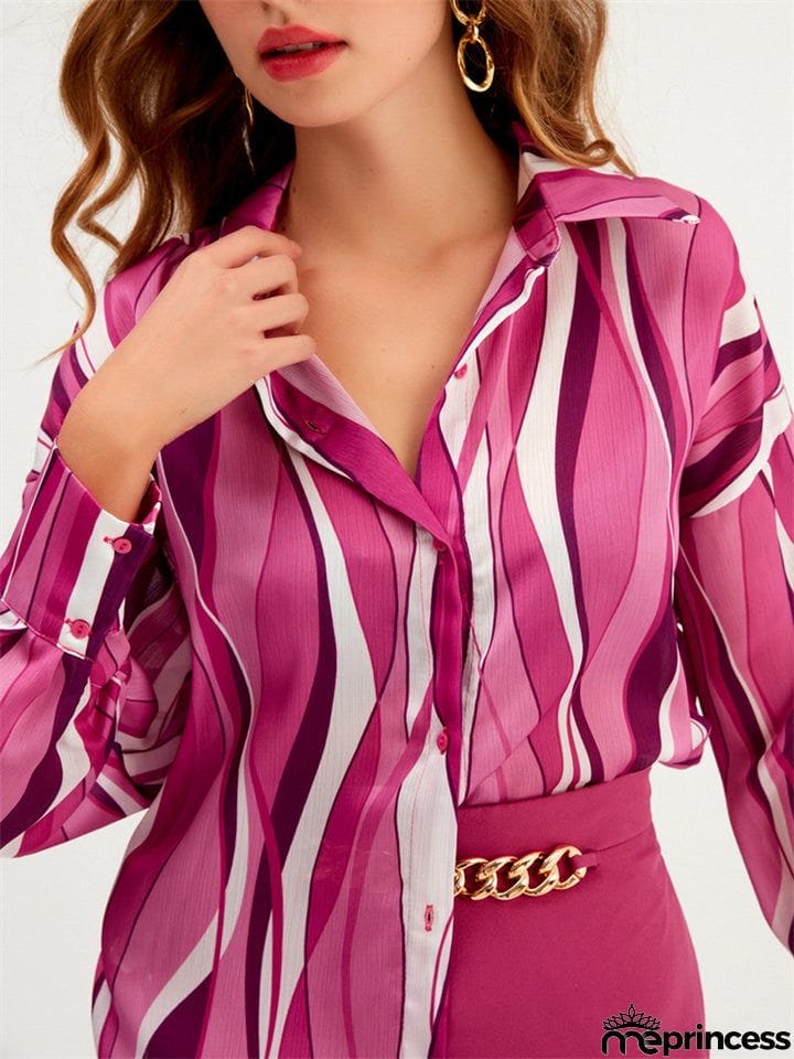 Comfort Button Down Striped Blouses for Office Lady