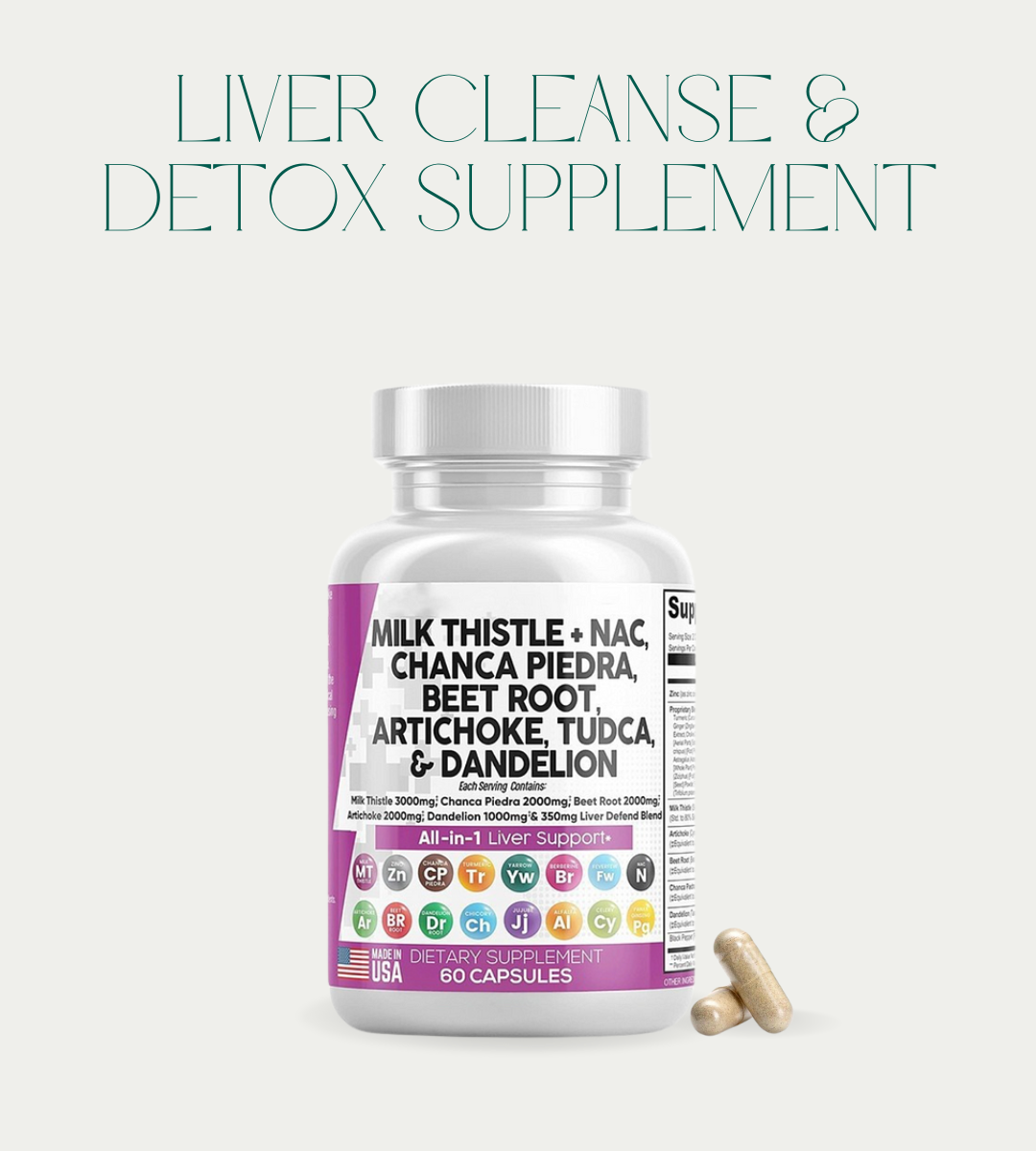 Liver Cleanse & Detox Supplement – Milk Thistle, NAC, Chanca Piedra, TUDCA, Beet Root & More (60 Capsules)