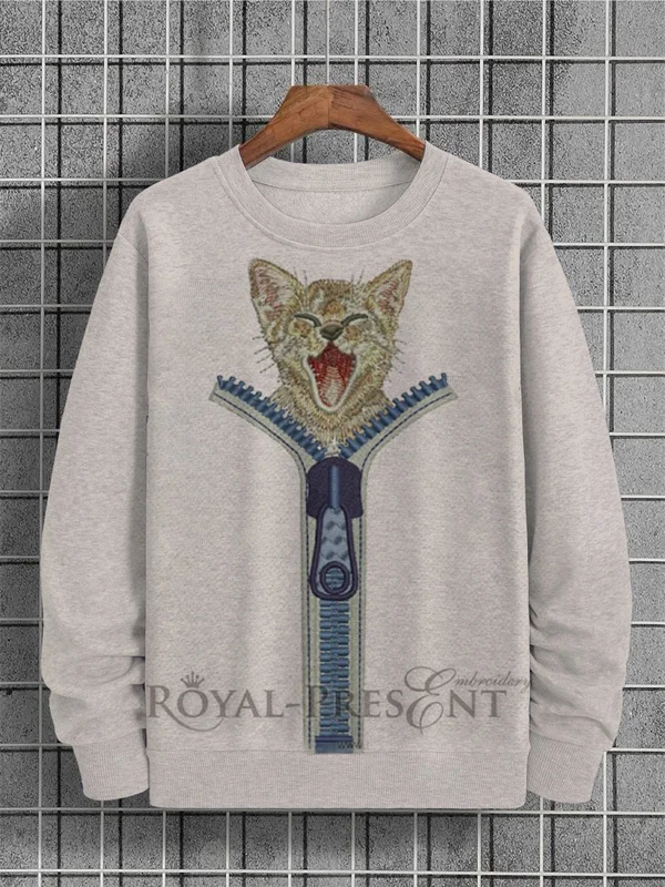 Men's Cat Simulation Zipper Art Print Casual Sweatshirt