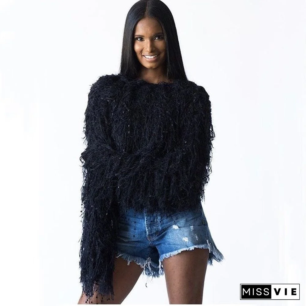 Autumn and Winter Fringed Pullover