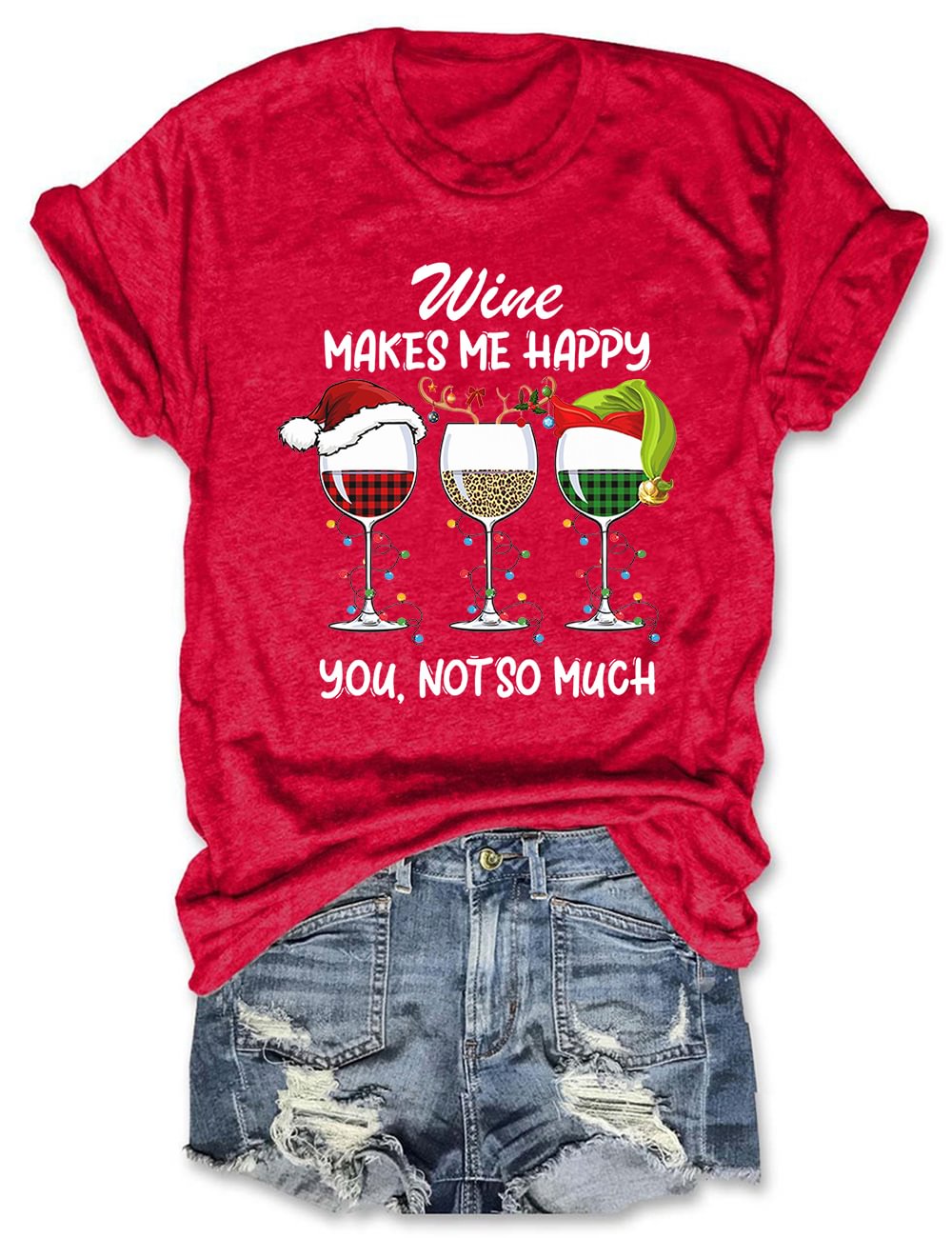 Wine Makes Me Happy Christmas T-Shirt