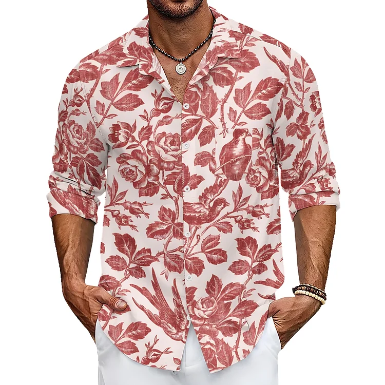 Men Loose Floral Casual Collar Fashionable Jacket Shirt
