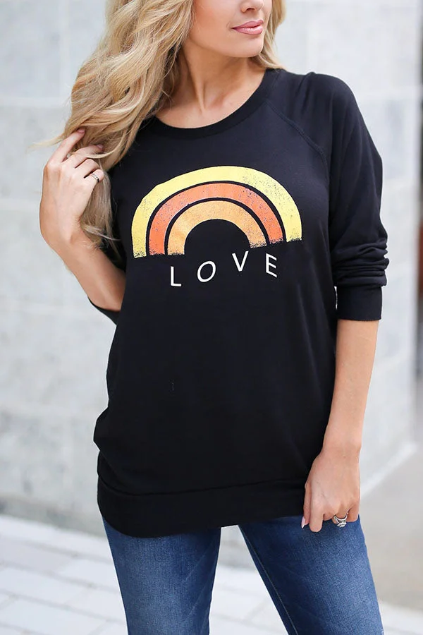 Round Neck Love Rainbow Printed Thin Sweatshirt pullover