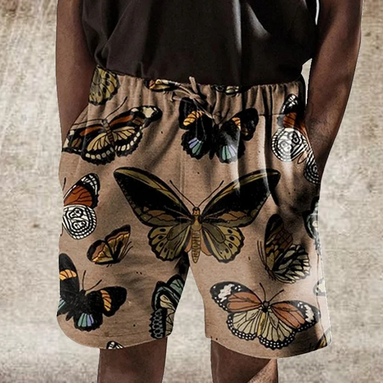 Butterfly Printed Vintage Casual Beach Men's Shorts at Hiphopee