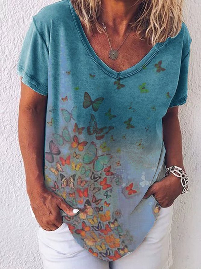 Blue Casual Floral-Print Shirts & Tops