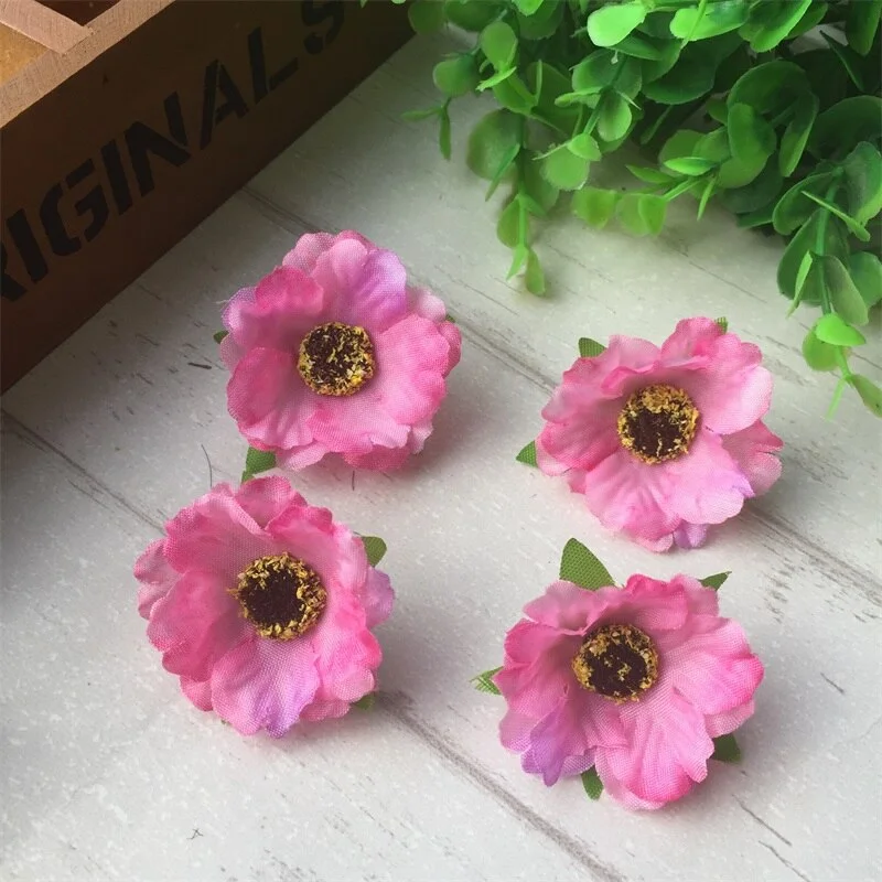 10pcs/lot 4cm Mini Poppy Silk Cherry Blossoms Artificial Rose Flower Heads For Wedding Decoration Scrapbooking DIY Wreath