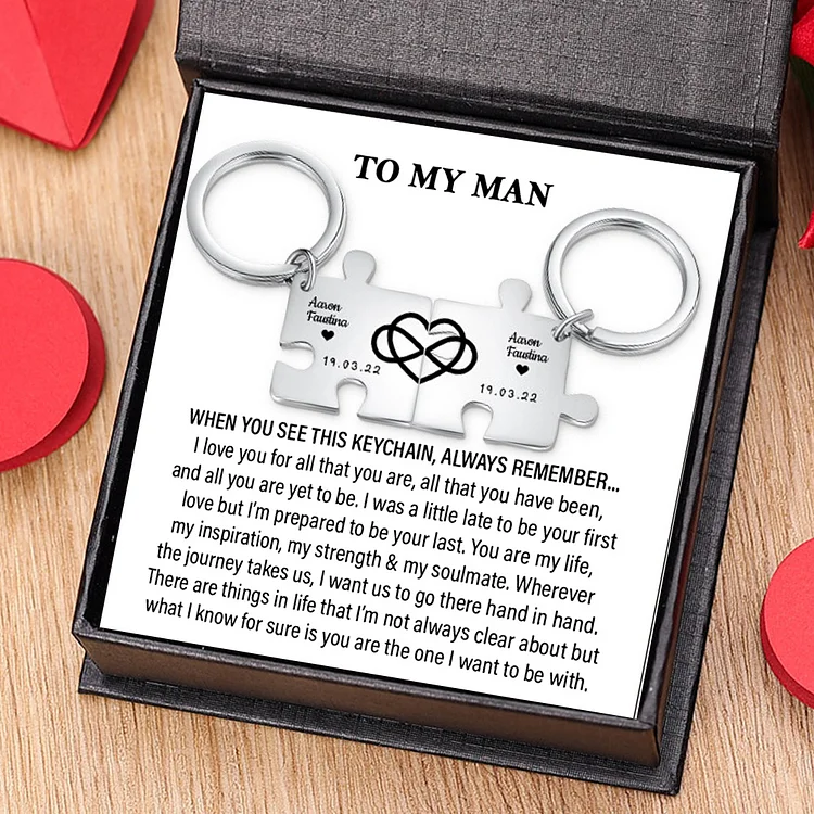 Personalized Puzzle Couple Keychain Set Engrave 2 Names & Date Keyring Infinity Love Matching Couple Gifts