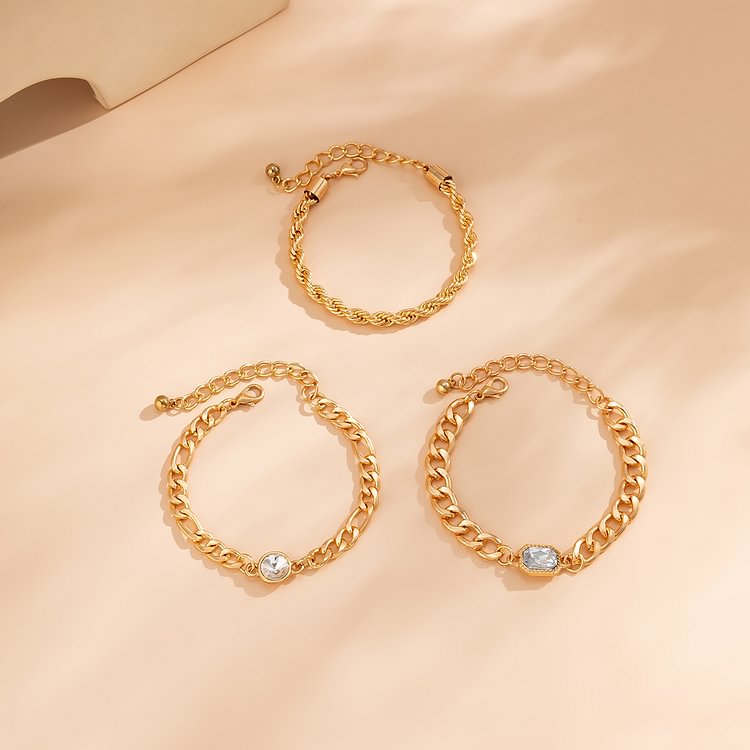 Simple Rhinestone Metal Bracelet Set