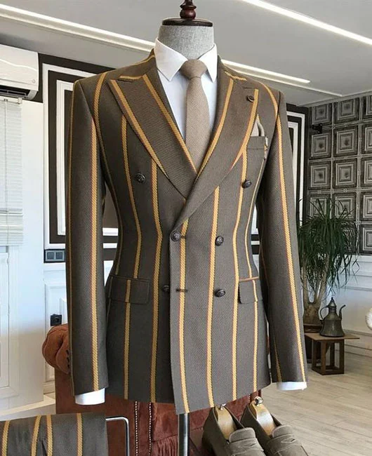 Business Striped Turndown Collar Double Breasted Blazer 