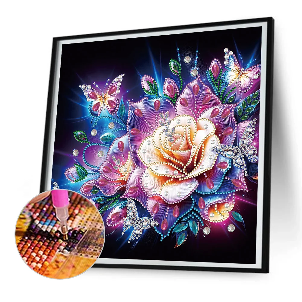 Diamond Painting - Partial Special Shaped Drill - Rose Butterfly(Canvas|30*30cm)