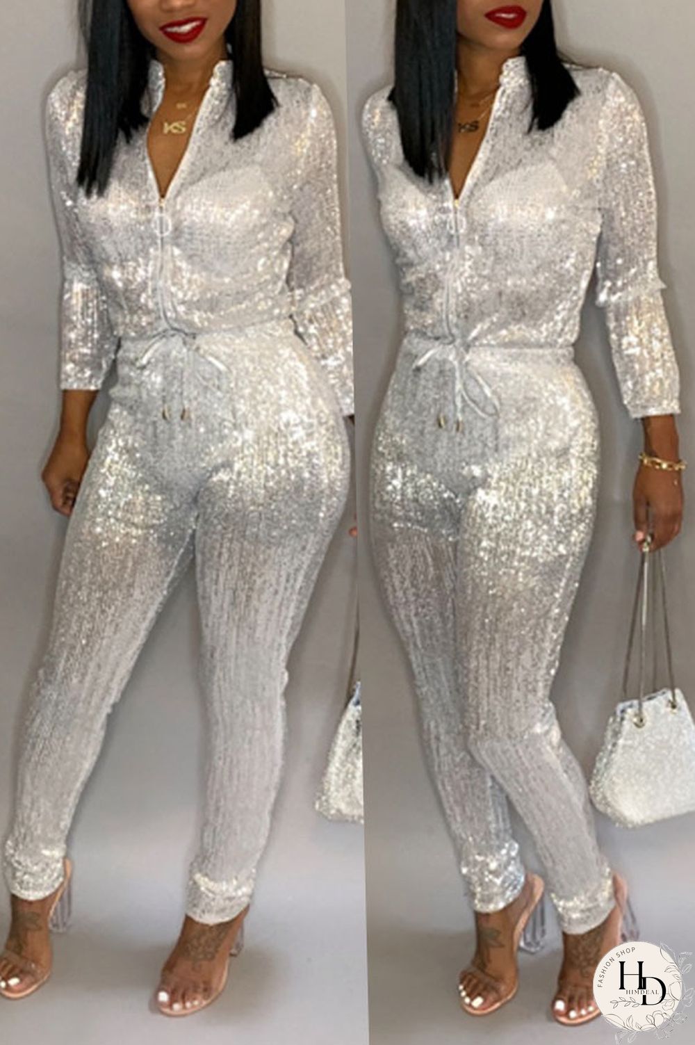 Black Trendy Zipper Design Blending One-piece Jumpsuit