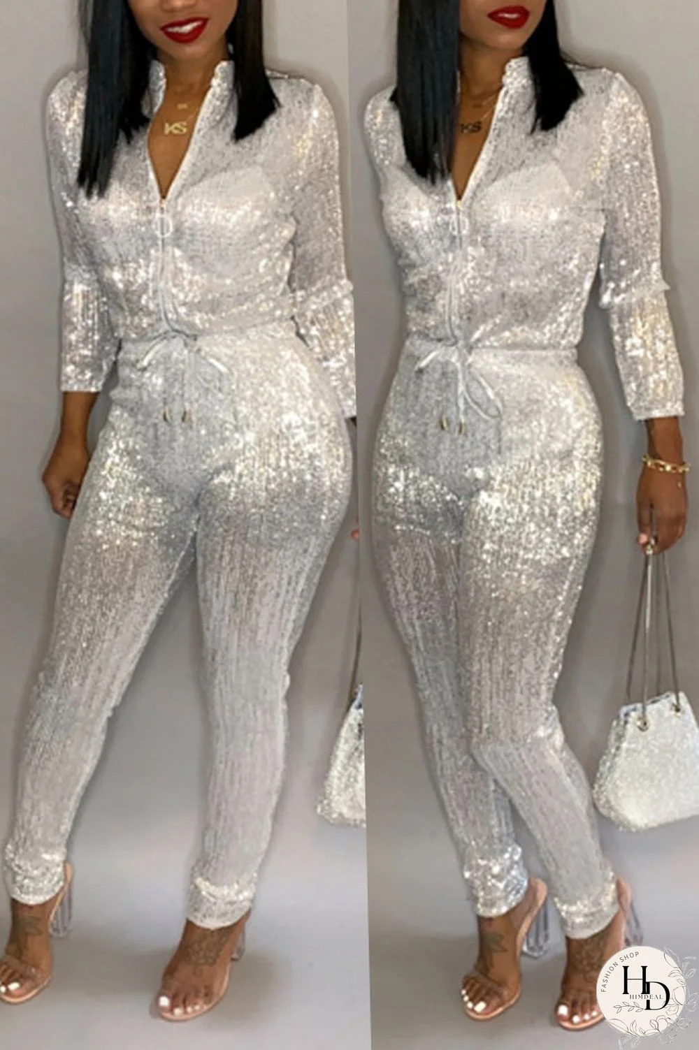 Black Trendy Zipper Design Blending One-piece Jumpsuit