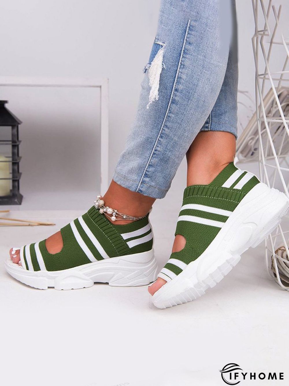 Casual Low Heel Gray Open Toe Sandals | IFYHOME