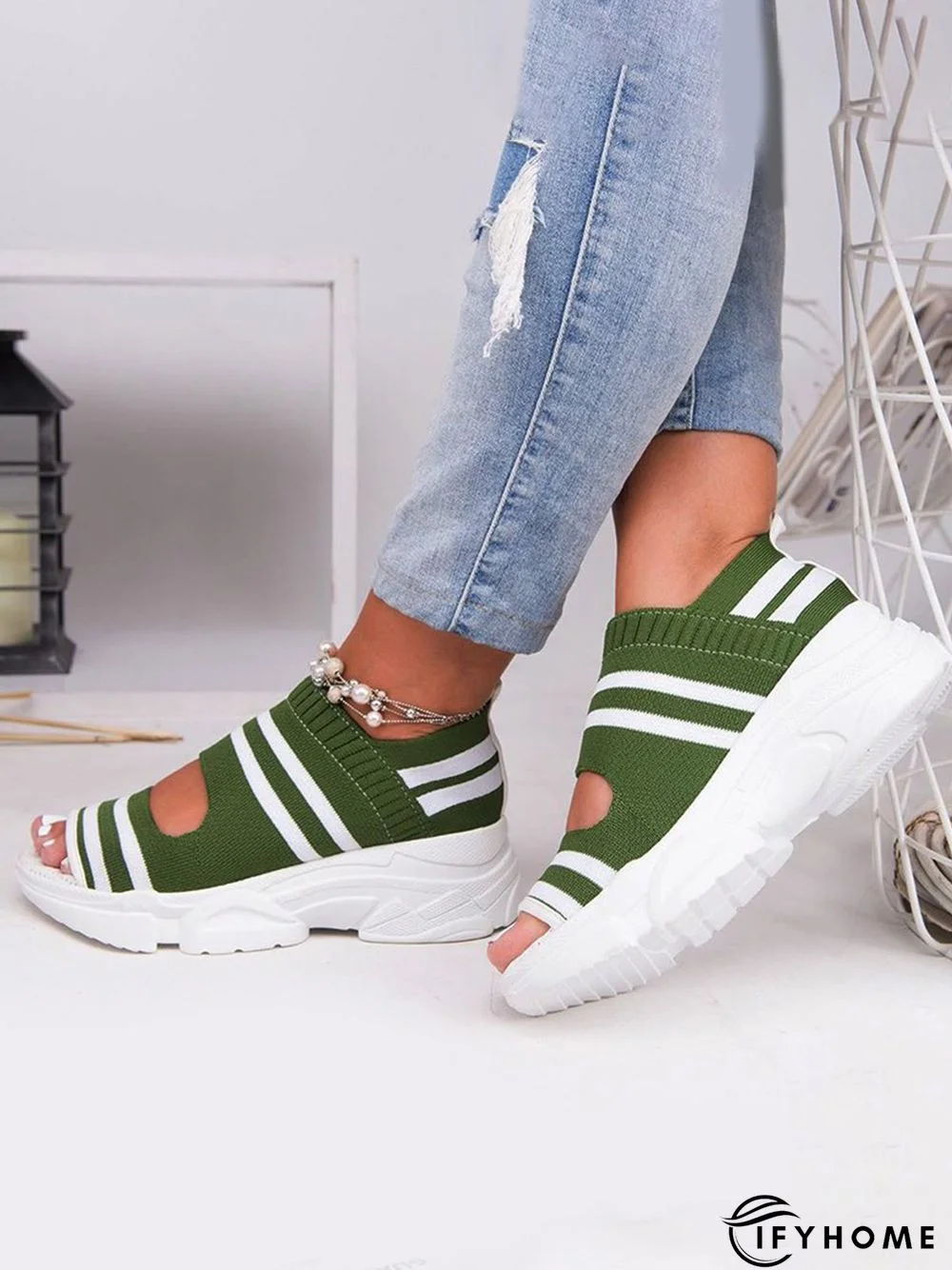 Casual Low Heel Gray Open Toe Sandals | IFYHOME