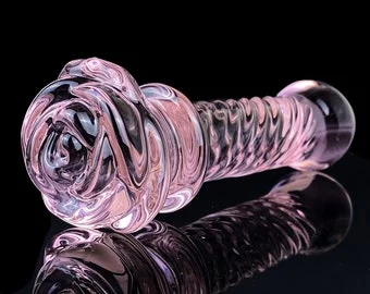 Anal dildo-fantasy dildo-small dildo-cute anal plug-Pink Rose Adult Sex  Toy-BDSM Toy-Curved Fantasy Dildo-Glass Anal Plug-mature