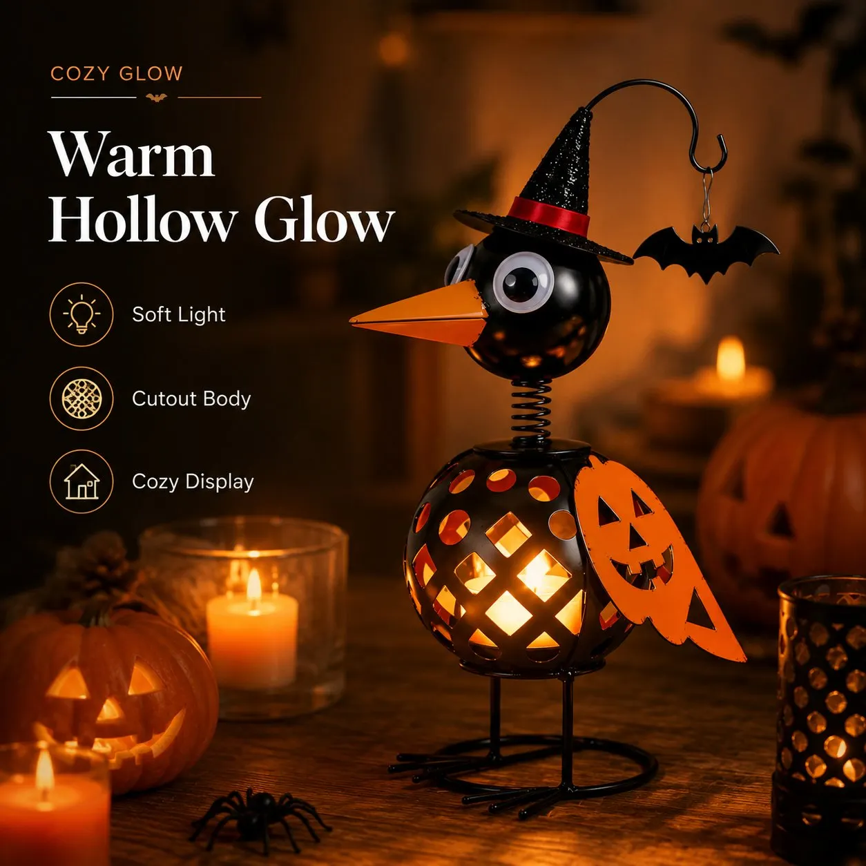 Hollow Halloween Crow Ornament with Light