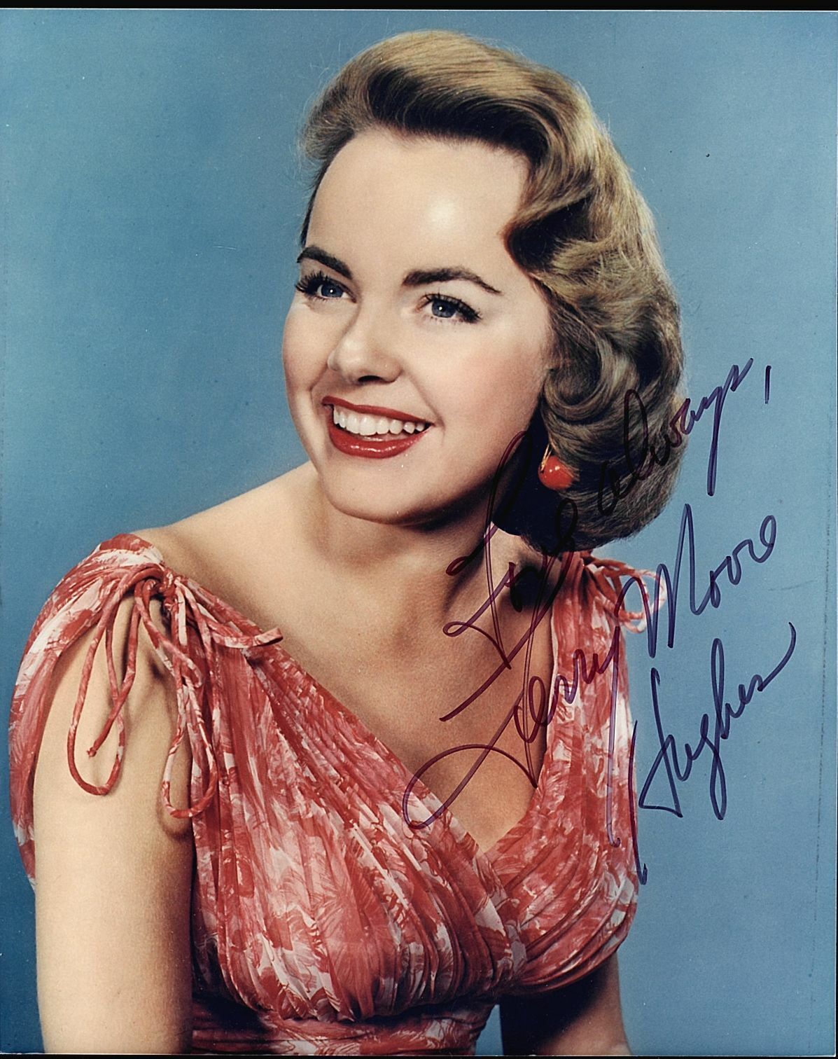 TERRY MOORE RED DRESS SIGNED Photo Poster painting AUTOGRAPHED W/COA 8X10