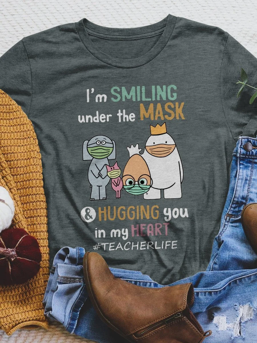 Smiling Under Mask Print Short Sleeve T-shirt
