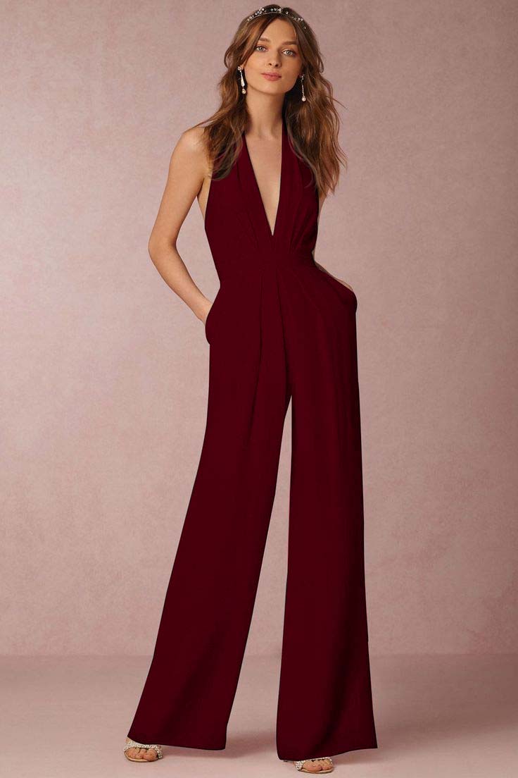 Hidais Stylish Black Halter Sleeveless High Waist Long Wid-Leg Jumpsuit with Pleated