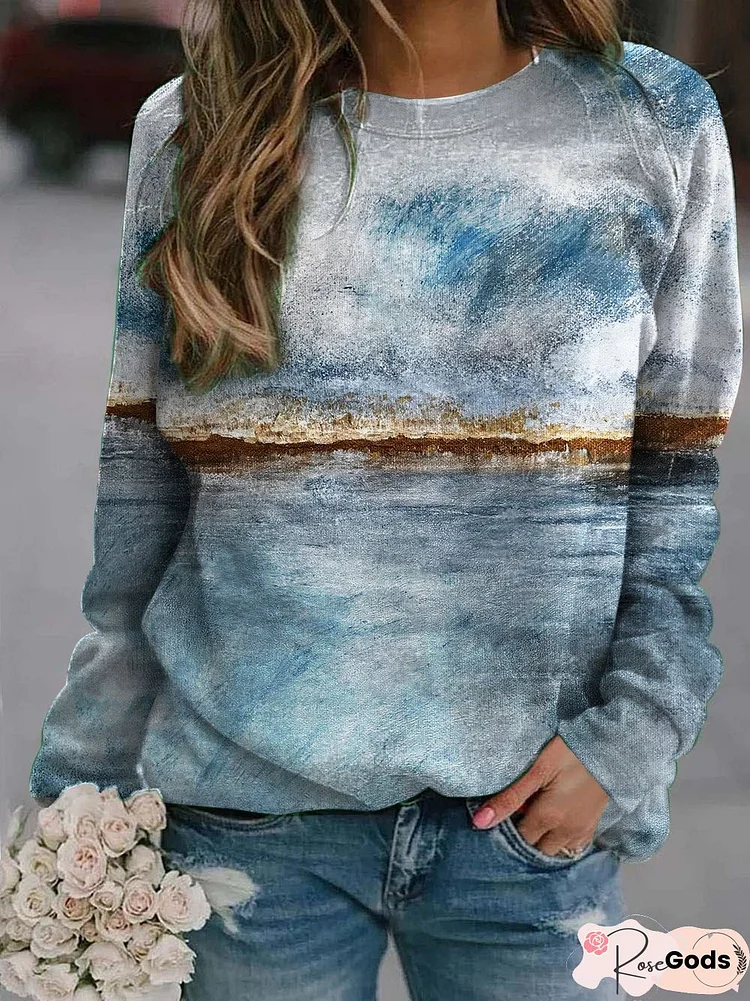 Long Sleeve Cotton-Blend Casual Sweatshirt