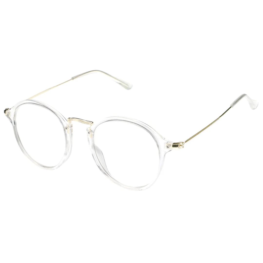 Classic Slim Metal Temple Clear Lens P3 Round Eyeglasses 48mm