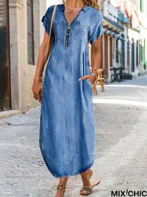 Loose Vacation Plain Maxi Dress