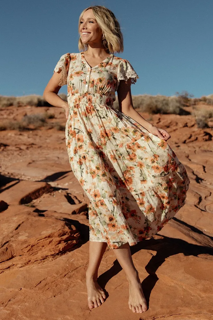 Floral Midi Dress - Coral Floral
